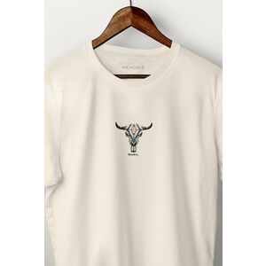 Tričko, Barva Ekru, s Potiskem Tribal Buffalo Skull obraz