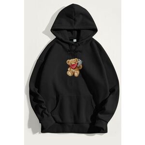 Mikina s Kapucí, Barva Černá, s Potiskem Supreme Teddy obraz