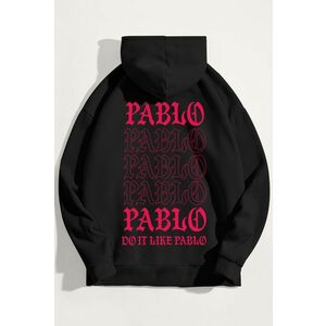 Mikina s Kapucí, Barva Černá, s Potiskem Pablo obraz