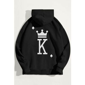 Mikina s Kapucí, Barva Černá, s Potiskem King obraz