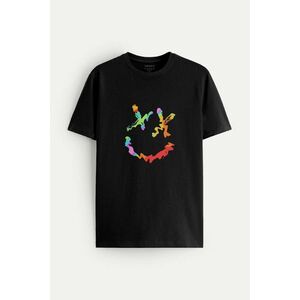 Tričko, Barva Černá, s Potiskem Neon Smiley Face obraz