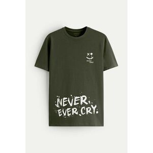 Tričko, Barva Khaki, s Potiskem Never Ever Cry obraz