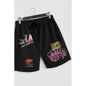 Šortky, Barva Černá, s Potiskem Chill Out LA obraz