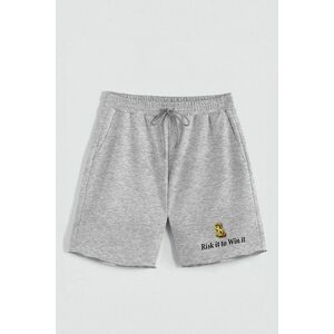 Kraťasy, Barva šedá, s Potiskem Hedrix Risk It obraz