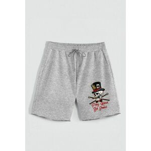 Kraťasy, Barva šedá, s Potiskem Hedrix Skull obraz