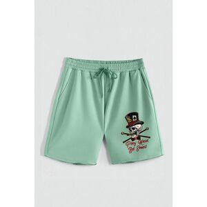 Kraťasy, Barva Světle Zelená, s Potiskem Hedrix Skull obraz
