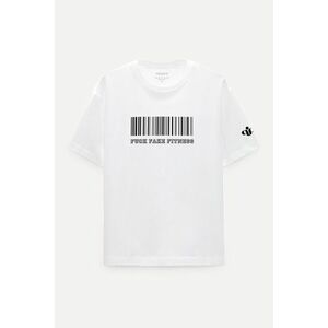 Oversized Tričko, Barva Bílá, s Potiskem Fitness obraz