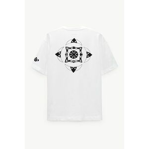 Oversized Tričko, Barva Bilá s Potiskem Karma X obraz