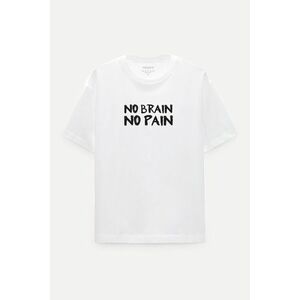 Oversized Tričko, Barva Bilá s Potiskem No Brain obraz
