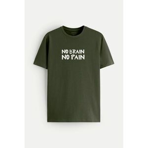 Tričko, Barva Khaki, s Potiskem No Brain obraz