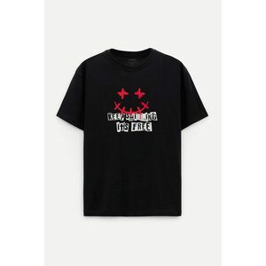 Oversized Tričko, Barva Černá s Potiskem Keep Smilling obraz