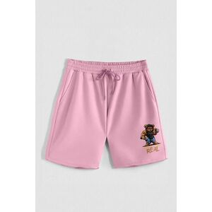 Kraťasy, Barva Růžová, s Potiskem Hedrix Fitness Bear obraz