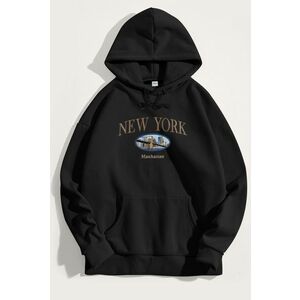 Mikina s Kapucí, Barva Černá, s Potiskem New York Manhattan obraz