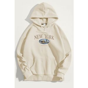 Mikina s Kapucí, Barva Ekru, s Potiskem New York Manhattan obraz