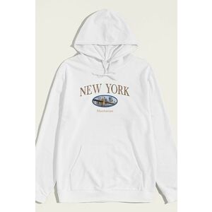 Mikina s Kapucí, Barva Bílá, s Potiskem New York Manhattan obraz