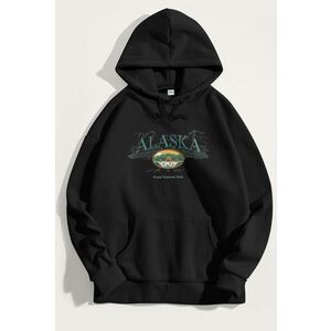 Mikina s Kapucí, Barva Černá, s Potiskem Alaska obraz