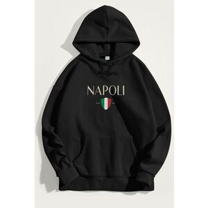 Mikina s Kapucí, Barva Černá, s Potiskem Napoli obraz