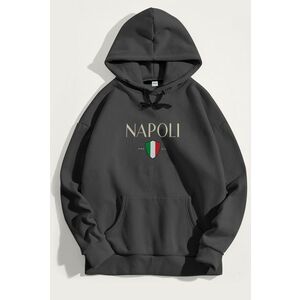 Mikina s Kapucí, Barva Železitě Šedá, s Potiskem Napoli obraz