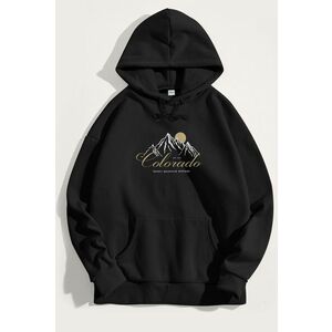 Mikina s Kapucí, Barva Černá, s Potiskem Colorado Rocky Mountains obraz