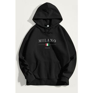 Mikina s Kapucí, Barva Černá, s Potiskem Milano Italia obraz