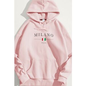 Mikina s Kapucí, Barva Růžová, s Potiskem Milano Italia obraz