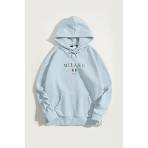 Mikina s Kapucí, Barva Nebesky Modrá , s Potiskem Milano Italia obraz