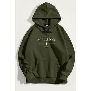 Mikina s Kapucí, Barva Khaki, s Potiskem Milano Italia obraz
