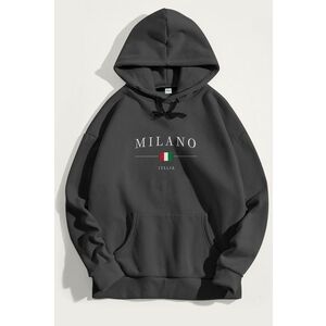 Mikina s Kapucí, Barva Železitě Šedá, s Potiskem Milano Italia obraz