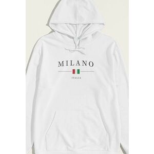 Mikina s Kapucí, Barva Bílá, s Potiskem Milano Italia obraz
