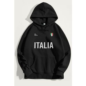 Mikina s Kapucí, Barva Černá, s Potiskem Italia Bold obraz