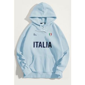 Mikina s Kapucí, Barva Nebesky Modrá , s Potiskem Italia Bold obraz