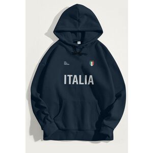 Mikina s Kapucí, Barva Modrá, s Potiskem Italia Bold obraz