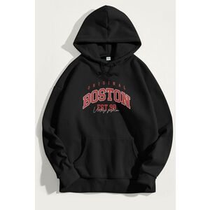 Mikina s Kapucí, Barva Černá, s Potiskem Boston Original obraz