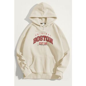 Mikina s Kapucí, Barva Ekru, s Potiskem Boston Original obraz
