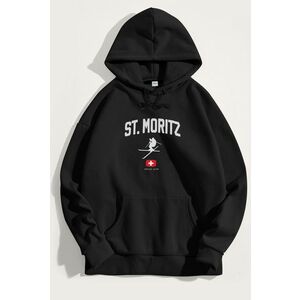 Mikina s Kapucí, Barva Černá, s Potiskem St. Moritz Swiss Alps obraz