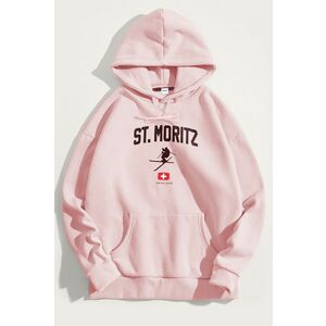 Mikina s Kapucí, Barva Růžová, s Potiskem St. Moritz Swiss Alps obraz