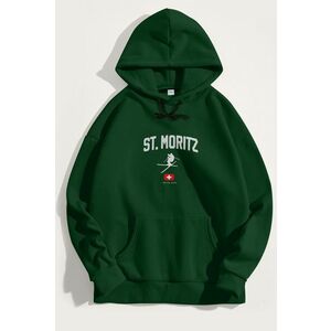 Mikina s Kapucí, Barva Zelená, s Potiskem St. Moritz Swiss Alps obraz