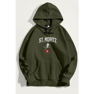 Mikina s Kapucí, Barva Khaki, s Potiskem St. Moritz Swiss Alps obraz