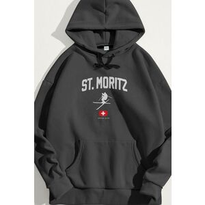 Mikina s Kapucí, Barva Železitě Šedá, s Potiskem St. Moritz Swiss Alps obraz