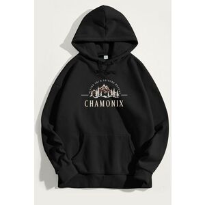 Mikina s Kapucí, Barva Černá, s Potiskem Chamonix Ski Resorts obraz
