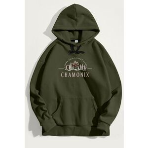 Mikina s Kapucí, Barva Khaki, s Potiskem Chamonix Ski Resorts obraz