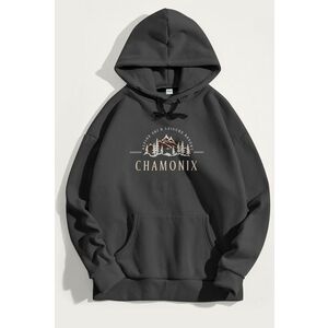 Mikina s Kapucí, Barva Železitě Šedá, s Potiskem Chamonix Ski Resorts obraz