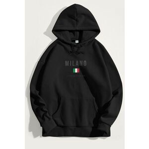 Mikina s Kapucí, Barva Černá, s Potiskem Milano La Repubblica obraz