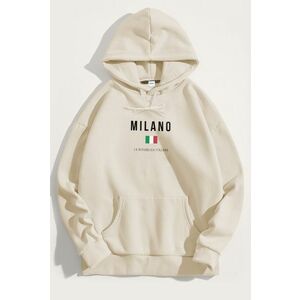 Mikina s Kapucí, Barva Ekru, s Potiskem Milano La Repubblica obraz