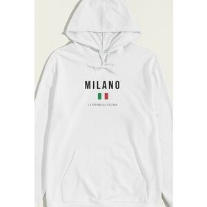 Mikina s Kapucí, Barva Bílá, s Potiskem Milano La Repubblica obraz