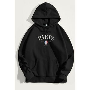 Mikina s Kapucí, Barva Černá, s Potiskem Paris XXXIII obraz