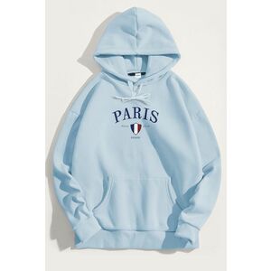 Mikina s Kapucí, Barva Nebesky Modrá , s Potiskem Paris XXXIII obraz