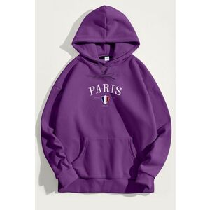 Mikina s Kapucí, Barva Fialová , s Potiskem Paris XXXIII obraz
