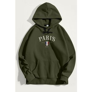 Mikina s Kapucí, Barva Khaki, s Potiskem Paris XXXIII obraz