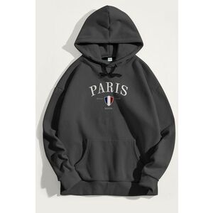 Mikina s Kapucí, Barva Železitě Šedá, s Potiskem Paris XXXIII obraz
